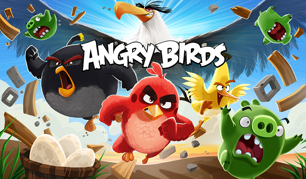 Concept cartoon splash screen for the game Angry Birds