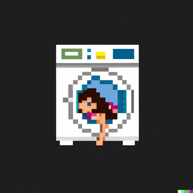 pixel art of the ring girl crawling out of a washing machine towards the camera