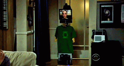 Sheldon Cooper on a telepresence robot (The Big Bang Theory)